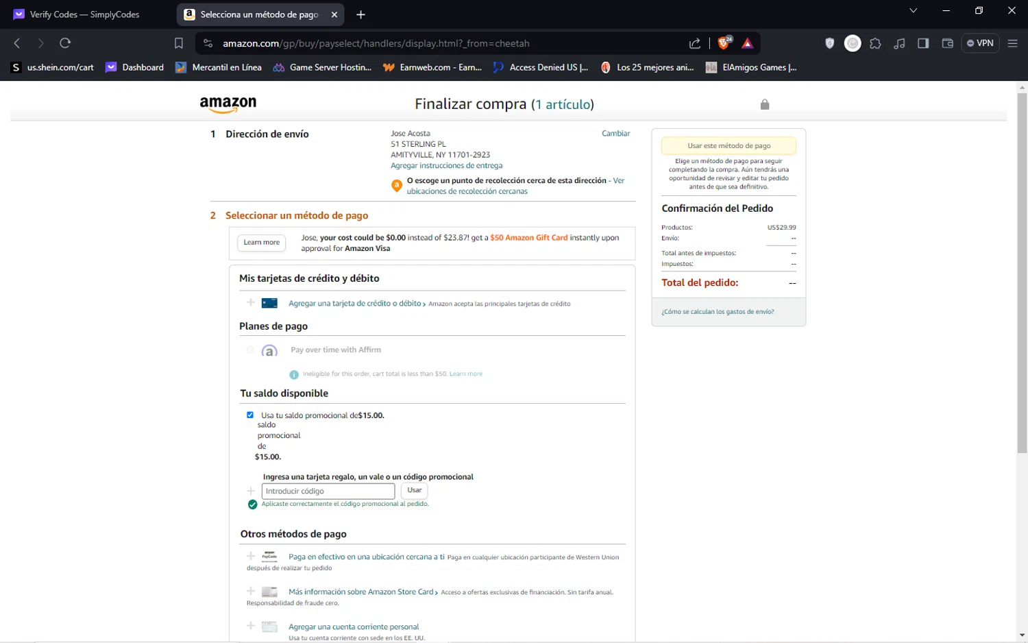 Amazon Echo checkout page showing Amazon Echo promo code box | Screenshot taken by SimplyCodes community member on Feb 23, 2024
