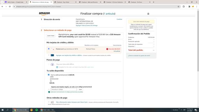 Amazon Fresh checkout page showing Amazon Fresh promo code box | Screenshot taken by SimplyCodes community member on Jan 7, 2024