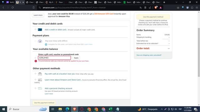 Amazon Fresh checkout page showing Amazon Fresh promo code box | Screenshot taken by SimplyCodes community member on Jan 28, 2024