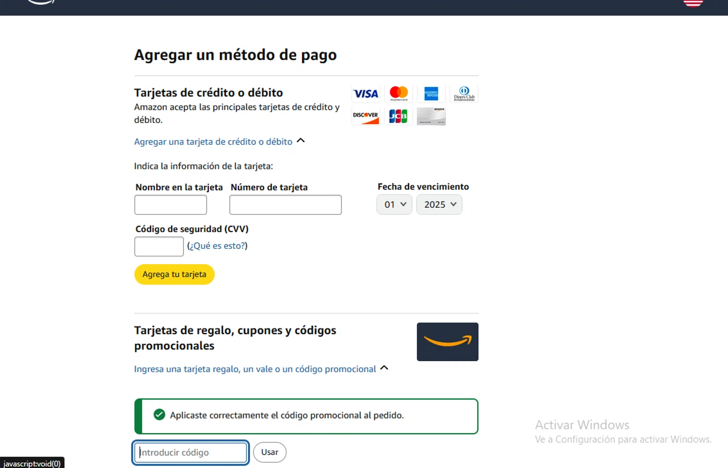 Amazon Music checkout page showing Amazon Music promo code box | Screenshot taken by SimplyCodes community member on May 7, 2025