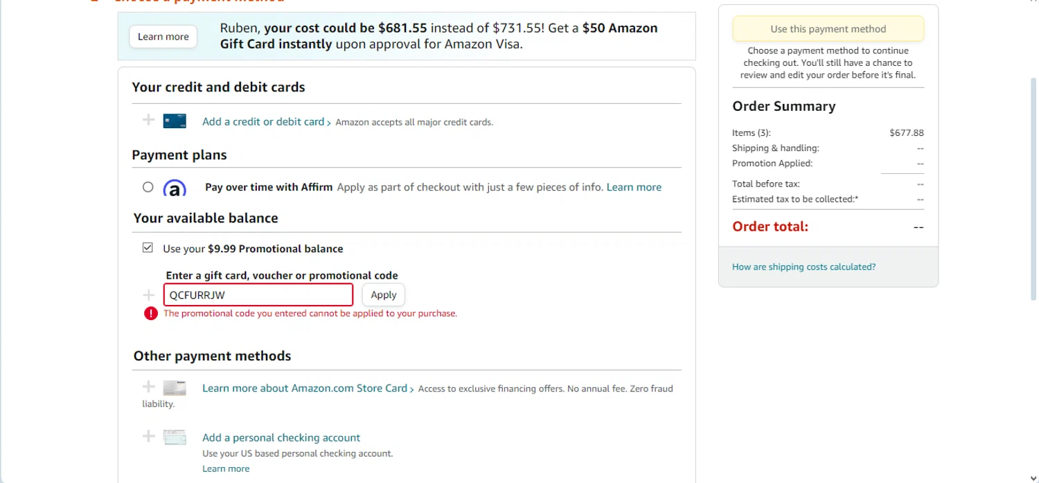 Amazon Pharmacy checkout page showing Amazon Pharmacy discount code box | Screenshot taken by SimplyCodes community member on Jan 12, 2024