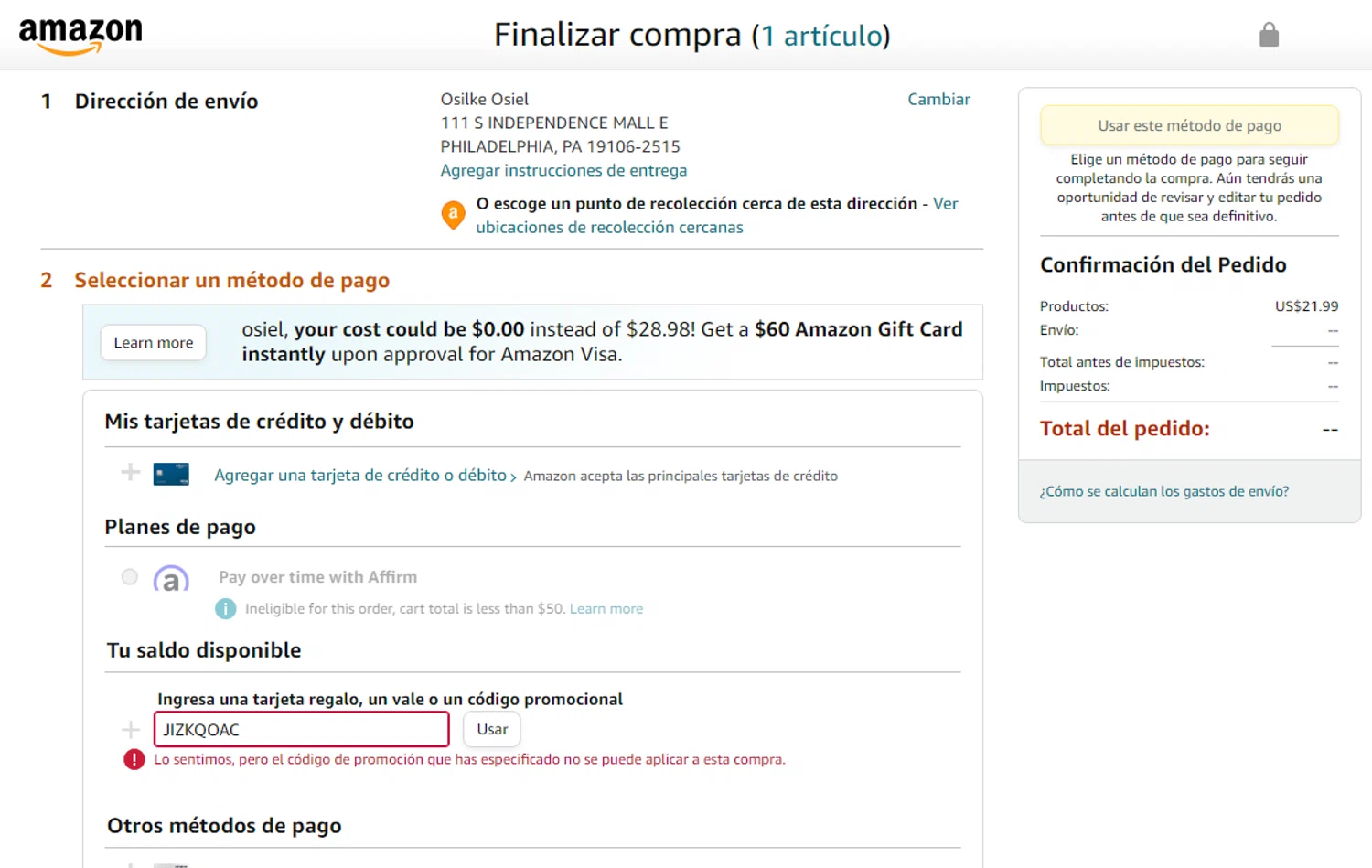 Amazon Pharmacy checkout page showing Amazon Pharmacy discount code box | Screenshot taken by SimplyCodes community member on Dec 26, 2023