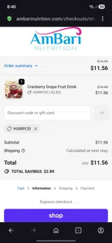 Ambari Nutrition coupon verification screenshot