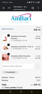 Ambari Nutrition coupon verification screenshot