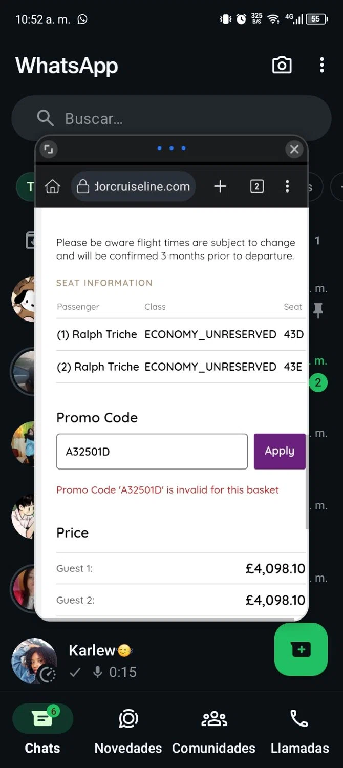 Ambassador Cruise Line promo code screenshot showing code A32501D applied at Ambassador Cruise Line checkout page. Uploaded by SimplyCodes community member ScanExpert7367 on Sep 28, 2025