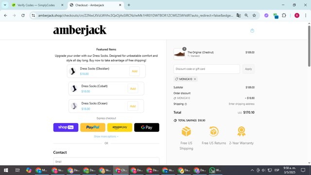 Amberjack checkout page showing Amberjack discount code box | Screenshot taken by SimplyCodes community member on May 3, 2025