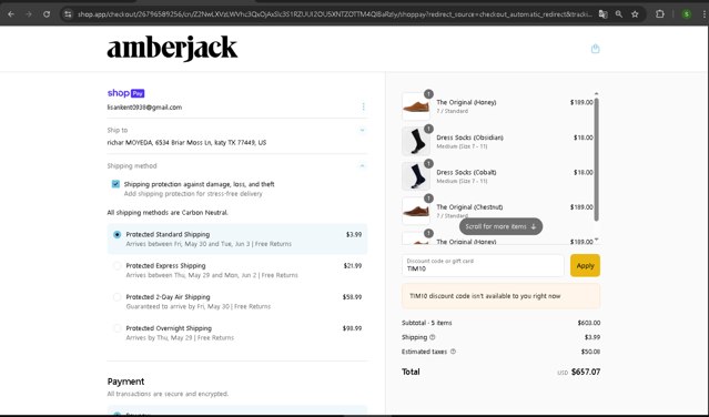 Amberjack checkout page showing Amberjack discount code box | Screenshot taken by SimplyCodes community member on May 27, 2025