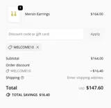 WELCOME10 coupon verification screenshot