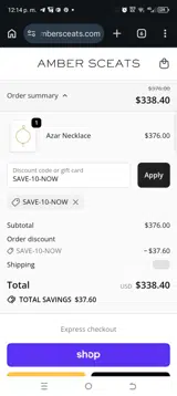 SAVE-10-NOW coupon verification screenshot