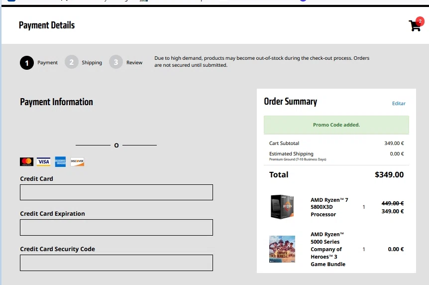 AMD checkout page showing AMD coupon code box | Screenshot taken by SimplyCodes community member on Mar 24, 2023
