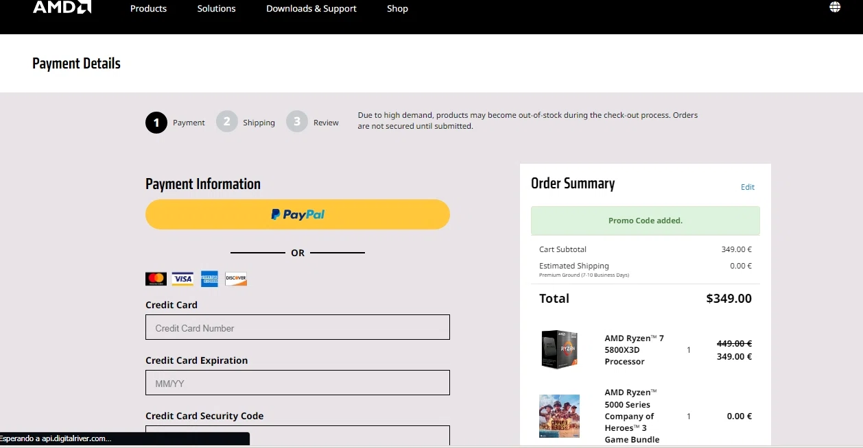 AMD checkout page showing AMD coupon code box | Screenshot taken by SimplyCodes community member on Mar 18, 2023