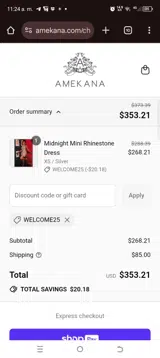 Welcome25 coupon verification screenshot