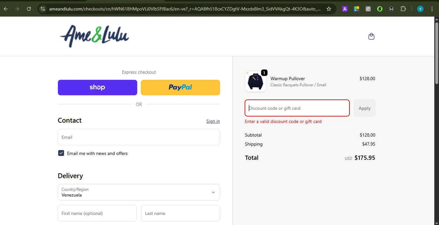 Ame & Lulu promo code screenshot showing code HOLIDAYSALE2025 applied at Ame & Lulu checkout page. Uploaded by SimplyCodes community member LOVECOUPON on Dec 3, 2025