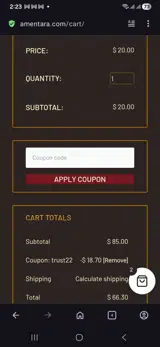 Amentara coupon verification screenshot