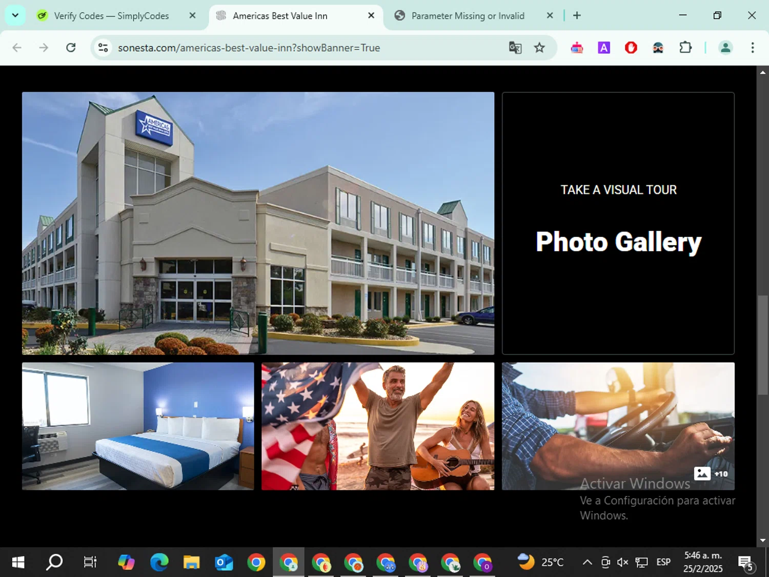 Americas Best Value Inn coupon code screenshot showing code SUPERSAVINGS applied at Americas Best Value Inn checkout page. Uploaded by SimplyCodes community member Mouzzzzzeeee on Feb 25, 2025