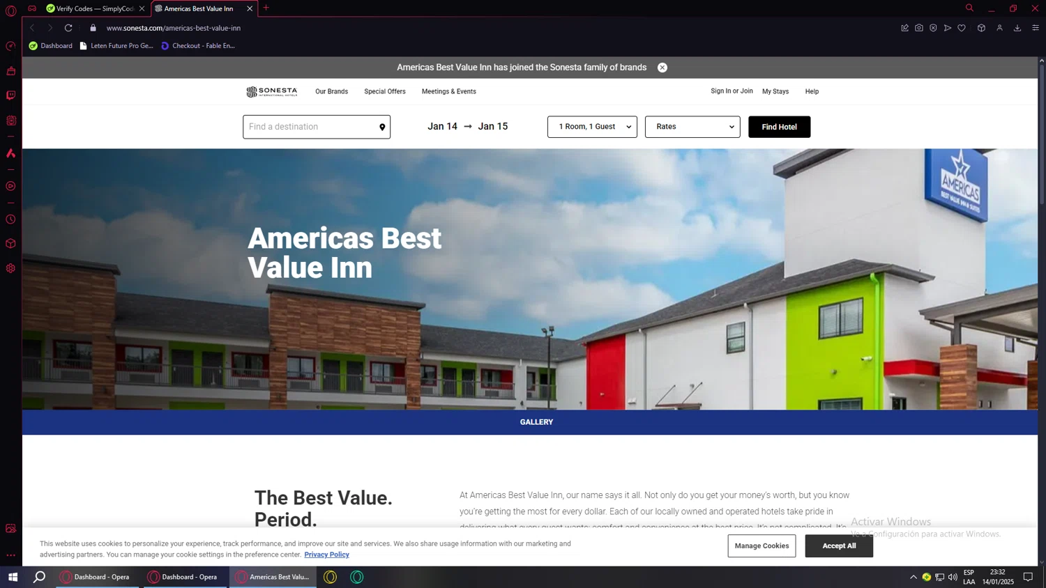 Americas Best Value Inn checkout page showing Americas Best Value Inn coupon code box | Screenshot taken by SimplyCodes community member on Jan 14, 2025