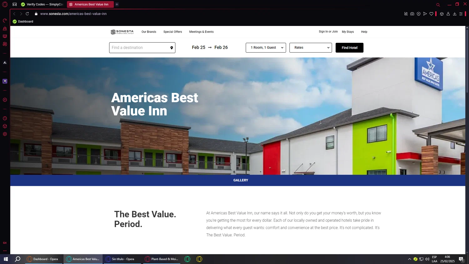 Americas Best Value Inn coupon code screenshot showing code SUPERSAVINGS applied at Americas Best Value Inn checkout page. Uploaded by SimplyCodes community member ValueWarden4201 on Feb 25, 2025
