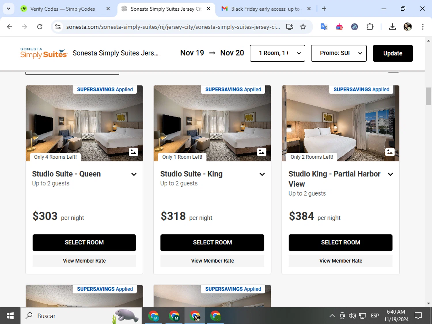 Americas Best Value Inn checkout page showing Americas Best Value Inn coupon code box | Screenshot taken by SimplyCodes community member on Nov 19, 2024