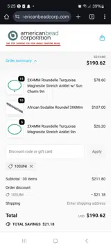 10SUNI coupon verification screenshot