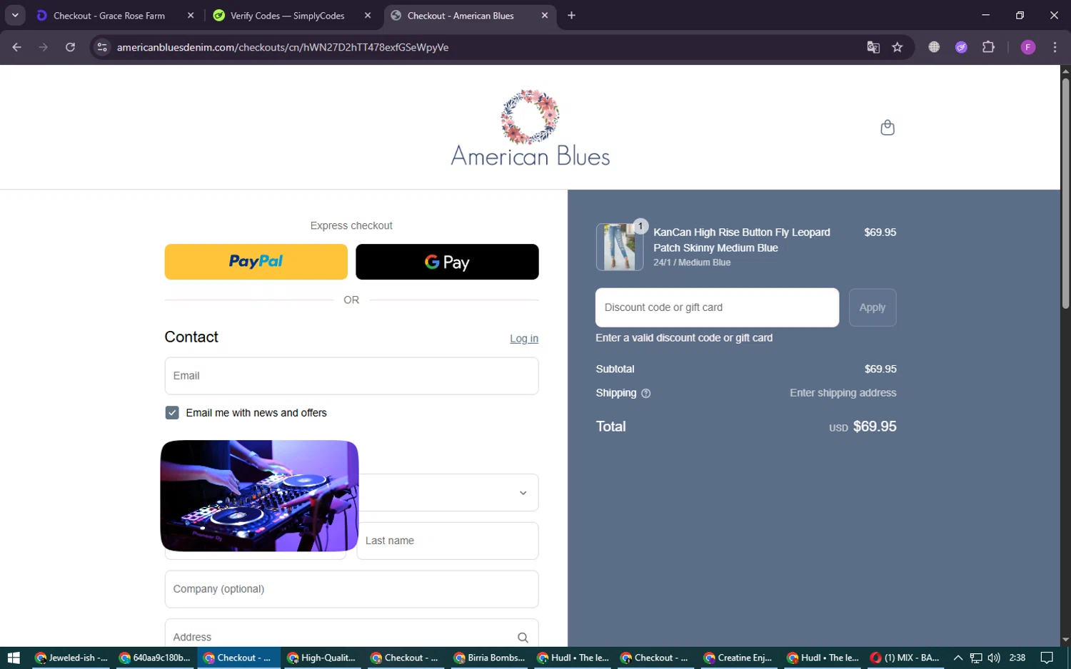 American Blues discount code screenshot showing code VT0825 applied at American Blues checkout page. Uploaded by SimplyCodes community member CleverSpotter6431 on Aug 27, 2025