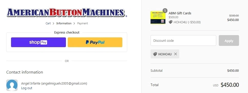 where to use American Button Machines promo code box