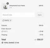 PUP15 coupon verification screenshot