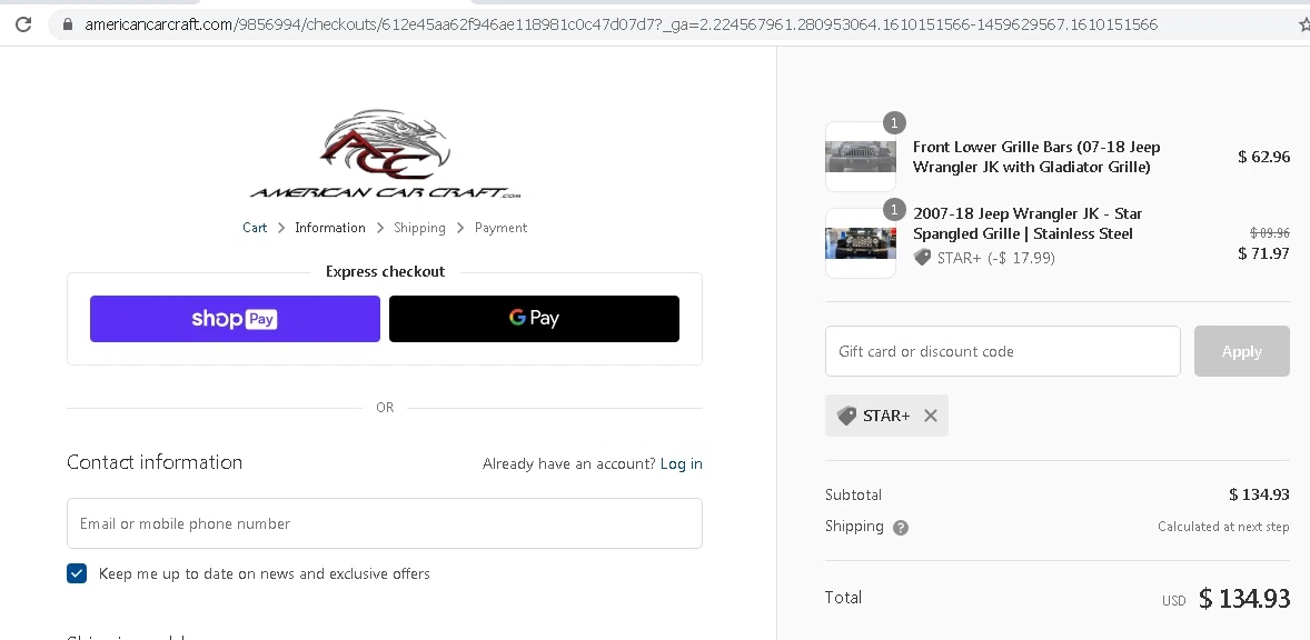 how to use American Car Craft coupons