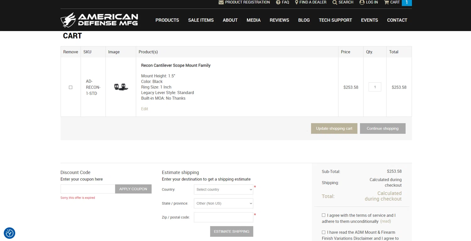 American Defense MFG coupon code screenshot showing code SLOPPY10 applied at American Defense MFG checkout page. Uploaded by SimplyCodes community member ThriftyScout2507 on Mar 7, 2025