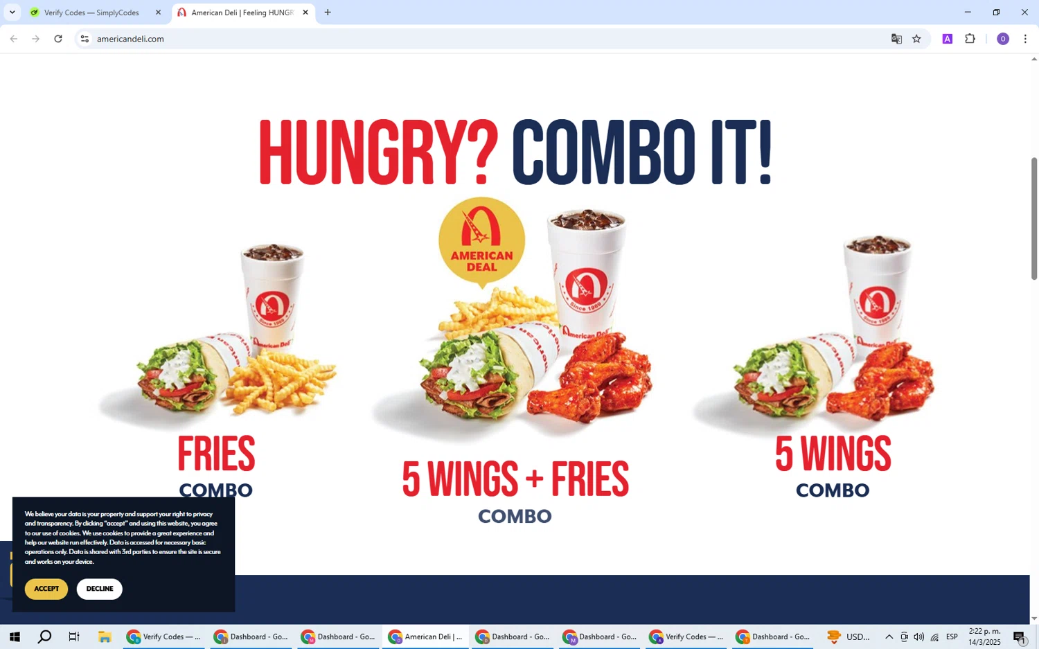 American Deli promo code screenshot showing code SAVE5 applied at American Deli checkout page. Uploaded by SimplyCodes community member BudgetHawk9503 on Mar 14, 2025