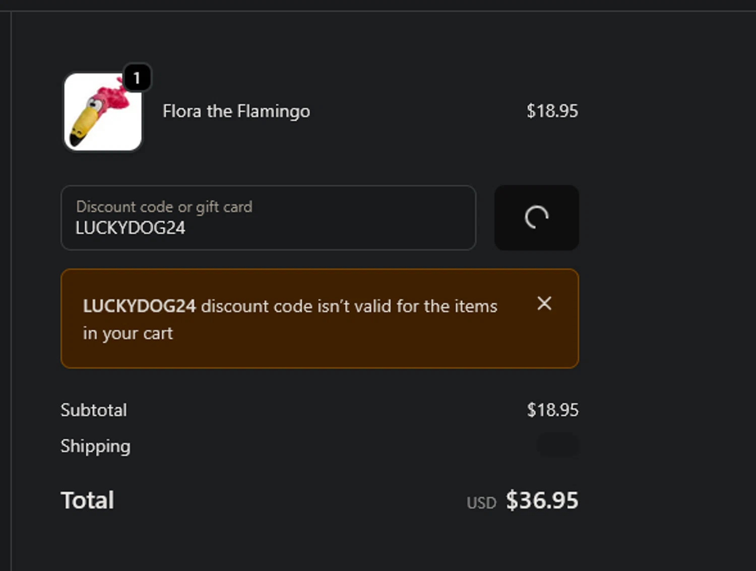 American Dog promo code screenshot showing code LUCKYDOG24 applied at American Dog checkout page. Uploaded by SimplyCodes community member xocelot44x on Dec 14, 2025