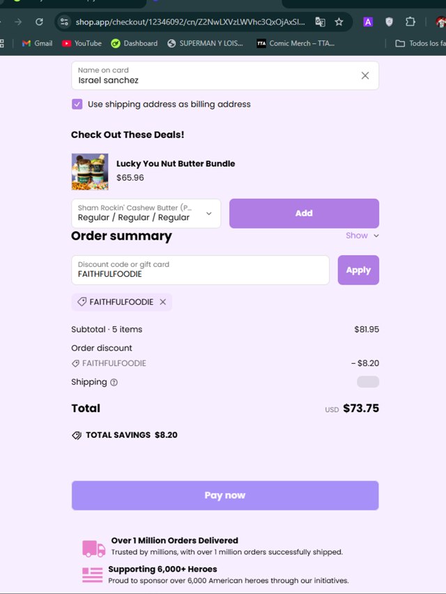 American Dream Nut Butter checkout page showing American Dream Nut Butter discount code box | Screenshot taken by SimplyCodes community member on Mar 11, 2025