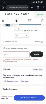 American Eagle AE coupon verification screenshot