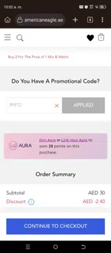 American Eagle AE coupon verification screenshot