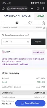 American Eagle AE coupon verification screenshot