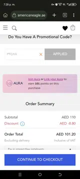 American Eagle AE coupon verification screenshot