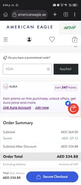 American Eagle AE coupon verification screenshot