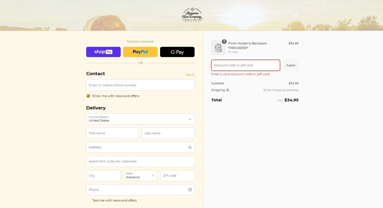 American Farm Company discount code screenshot showing code EXCLUSIVE20 applied at American Farm Company checkout page. Uploaded by SimplyCodes community member VictoriousPioneer7354 on Jun 30, 2025