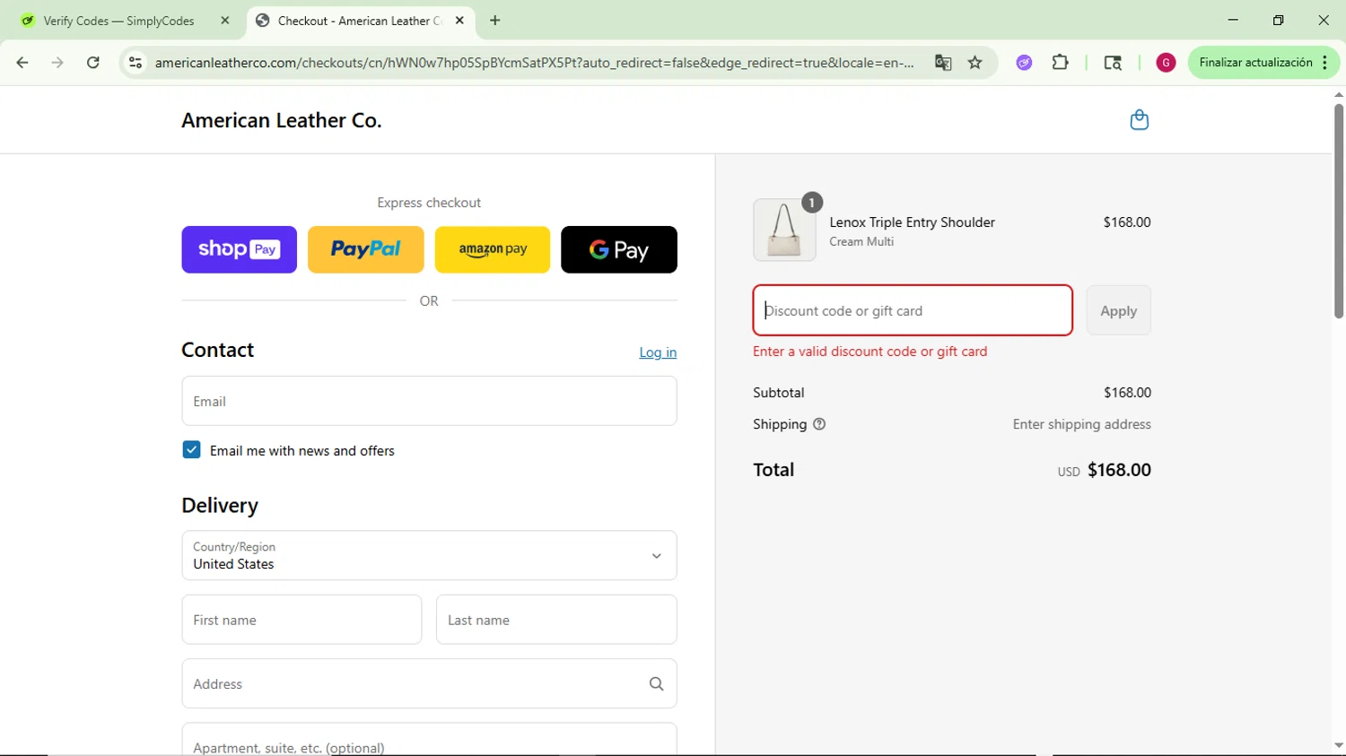 American Leather discount code screenshot showing code ICECREAM30 applied at American Leather checkout page. Uploaded by SimplyCodes community member CrownFinder3074 on Jul 23, 2025