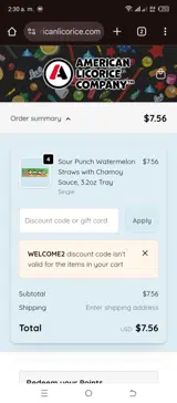 American Licorice coupon verification screenshot