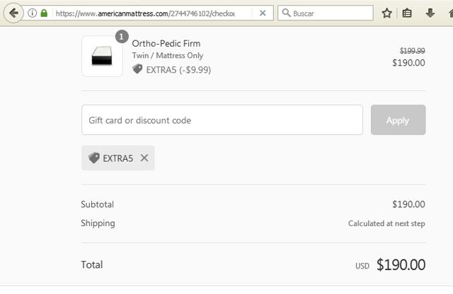 American Mattress checkout page showing American Mattress promo code box | Screenshot taken by SimplyCodes community member on Mar 4, 2021