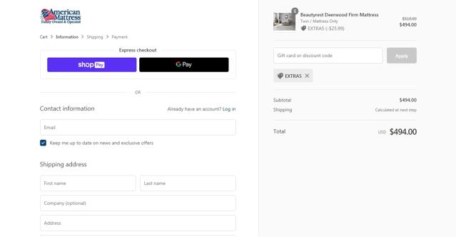 American Mattress checkout page showing American Mattress promo code box | Screenshot taken by SimplyCodes community member on Jun 27, 2020
