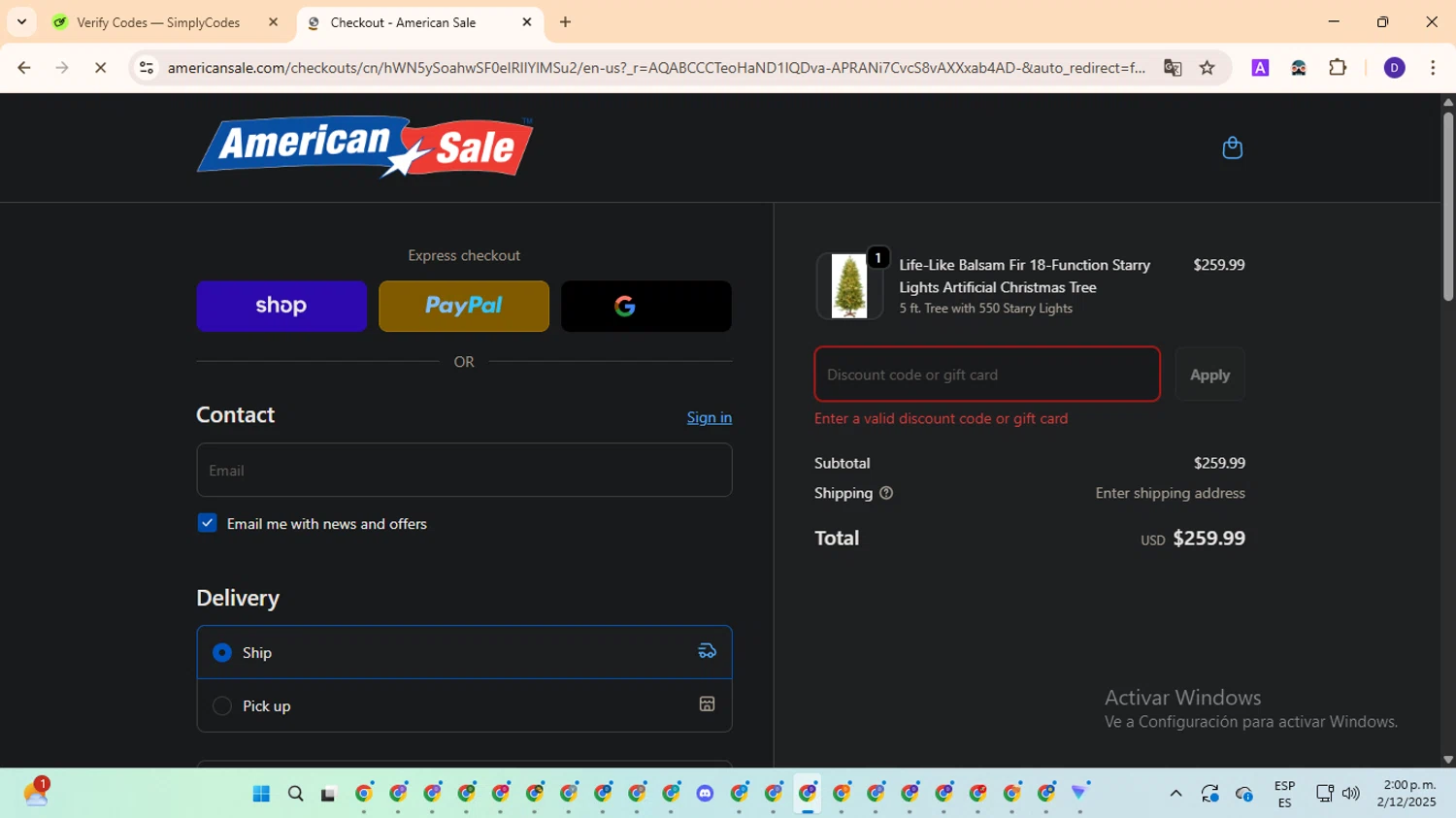 American Sale promo code screenshot showing code CYBER20 applied at American Sale checkout page. Uploaded by SimplyCodes community member MagnificentFinder9583 on Dec 2, 2025