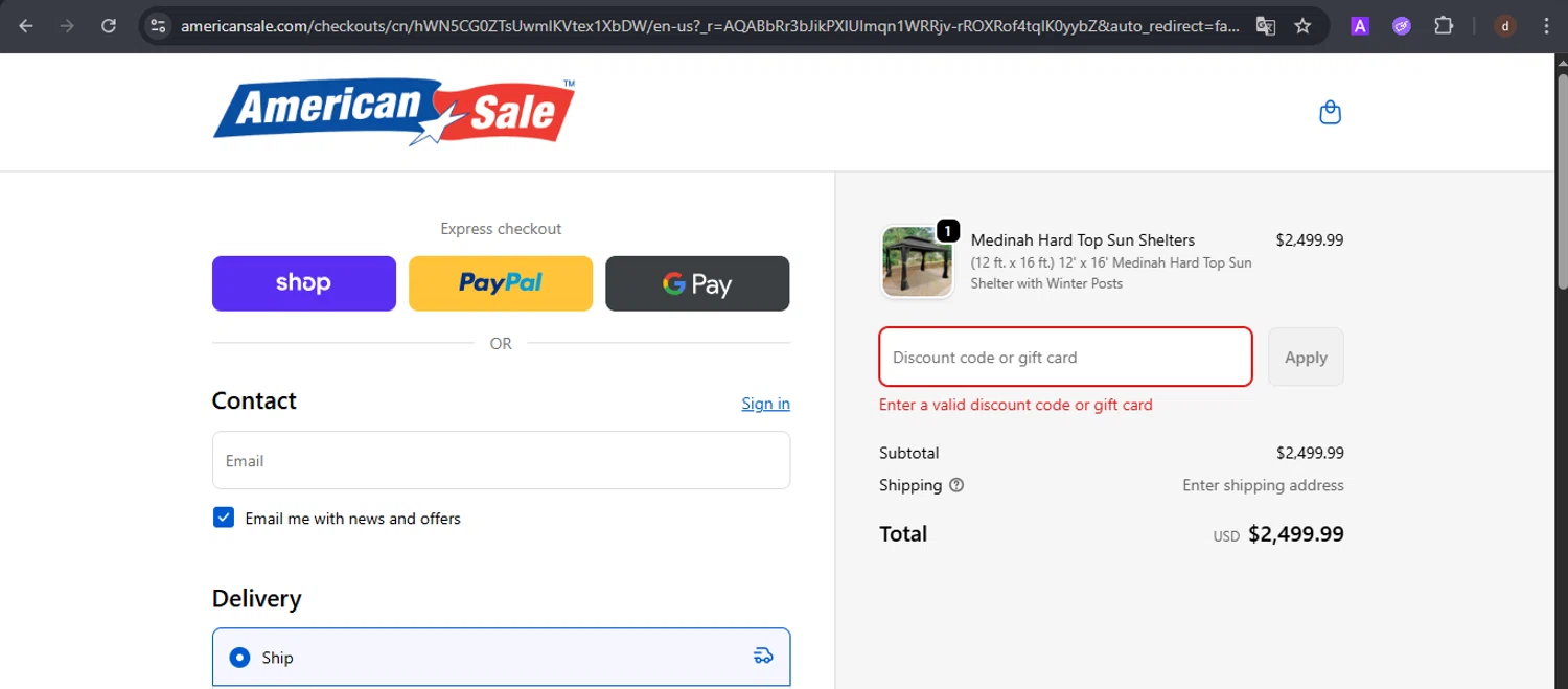 American Sale promo code screenshot showing code BUNNY10 applied at American Sale checkout page. Uploaded by SimplyCodes community member VoucherSpotter9376 on Nov 12, 2025