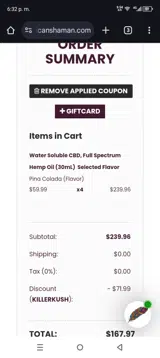 Killerkush coupon verification screenshot