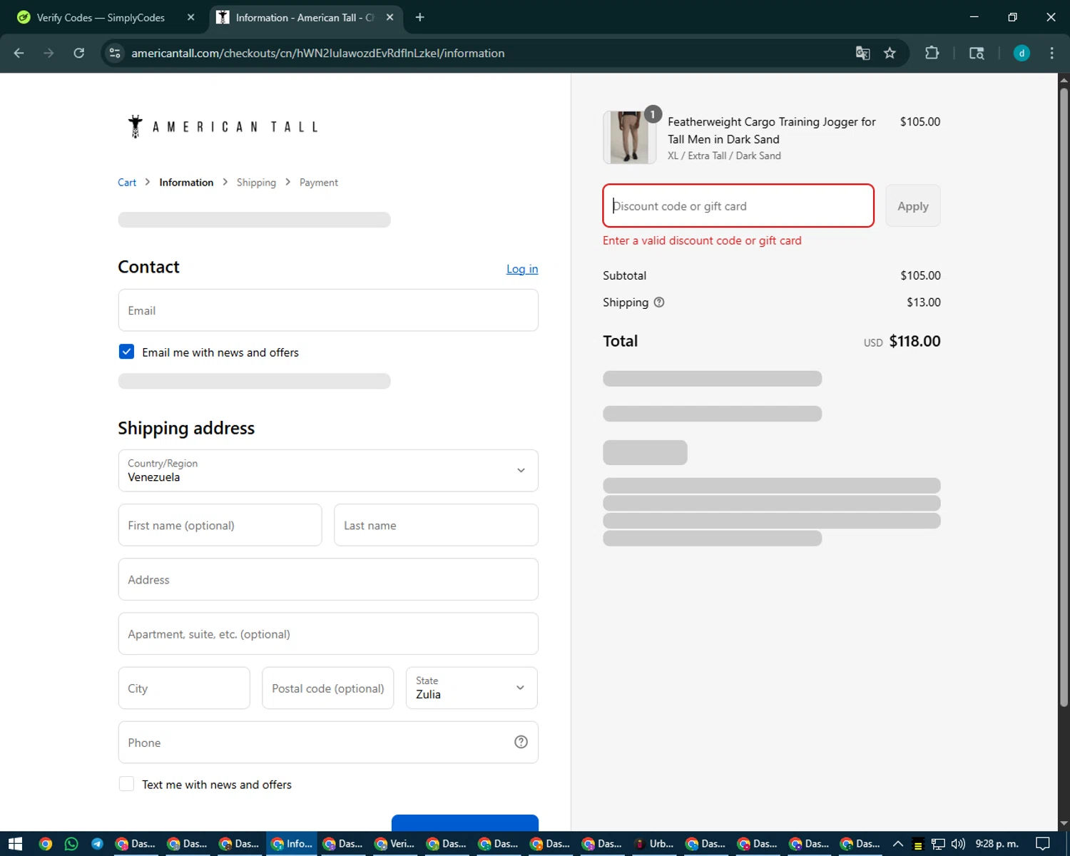 American Tall discount code screenshot showing code 20FORYOU applied at American Tall checkout page. Uploaded by SimplyCodes community member CodeMaverick5767 on Aug 28, 2025
