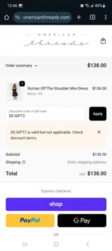 American Threads coupon verification screenshot