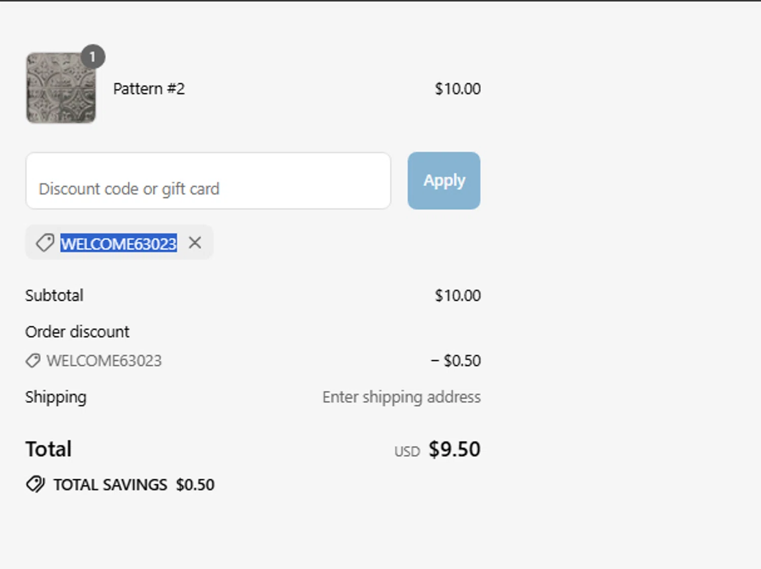 American Tin Ceilings discount code screenshot showing code WELCOME63023 applied at American Tin Ceilings checkout page. Uploaded by SimplyCodes community member fjkdjkldsf on Aug 7, 2025