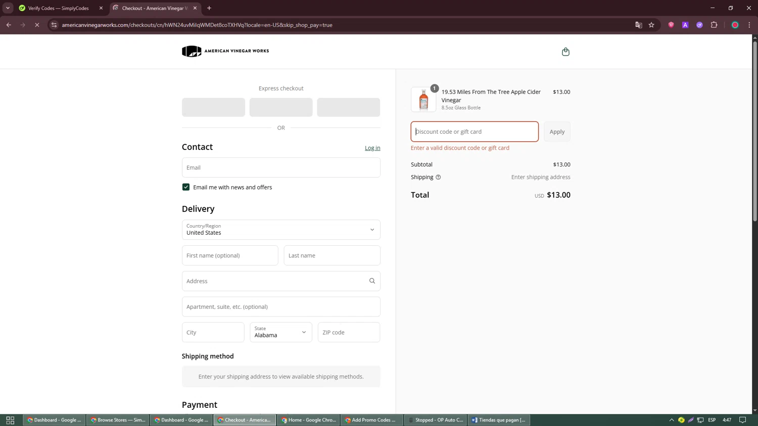 American Vinegar Works promo code screenshot showing code LASTCALL applied at American Vinegar Works checkout page. Uploaded by SimplyCodes community member David_Garcia on Aug 22, 2025
