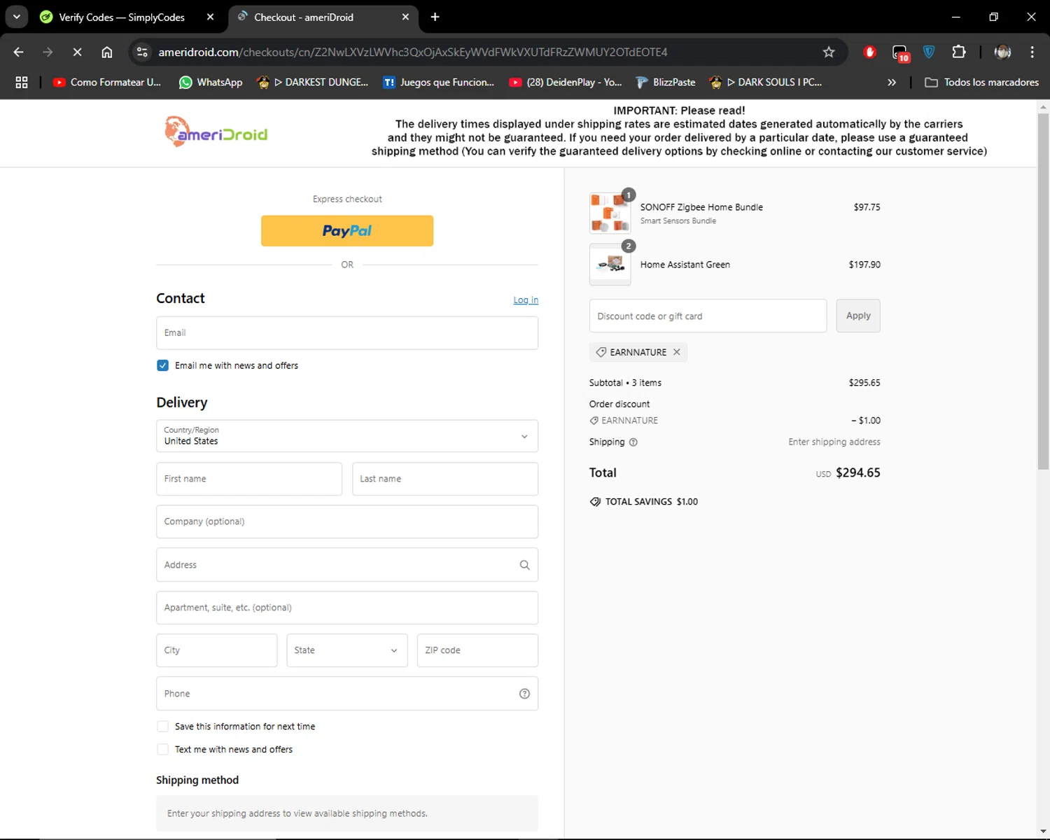 where to use Ameridroid promo code box