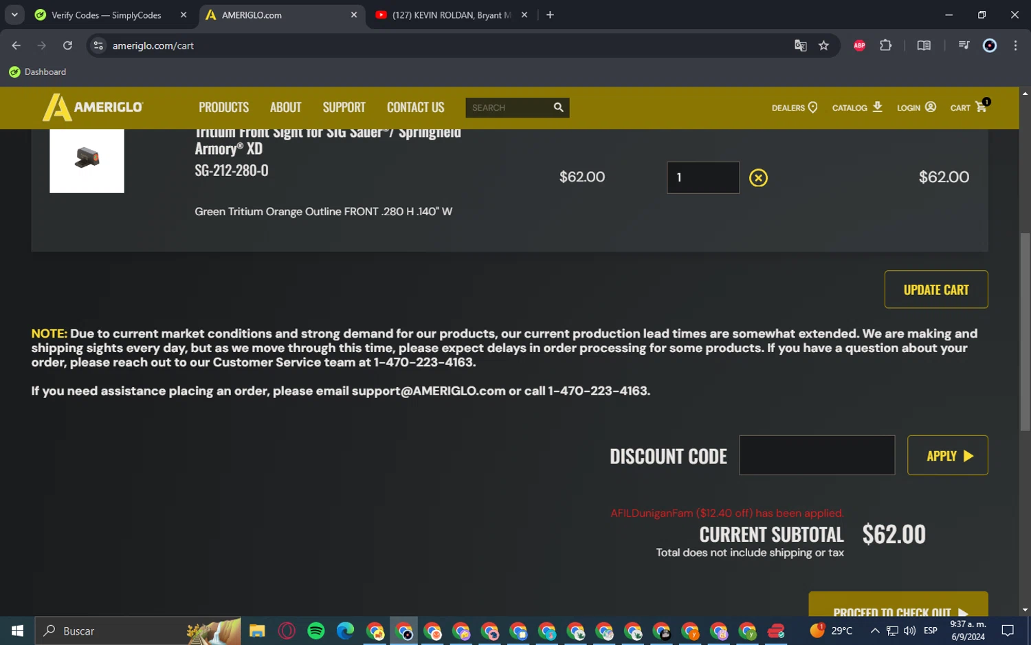 AmeriGlo checkout page showing AmeriGlo discount code box | Screenshot taken by SimplyCodes community member on Sep 6, 2024